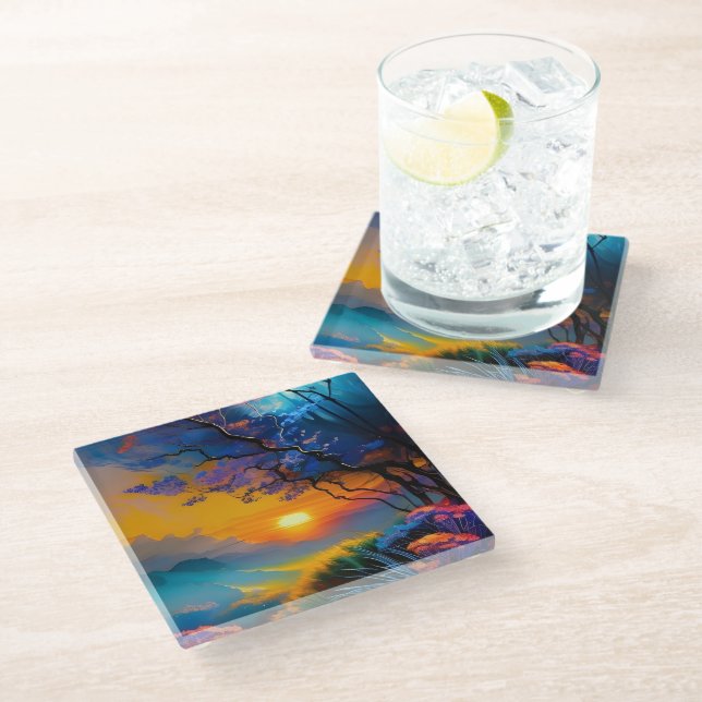 Dessous-de-verre En Verre Superbe lever de soleil sur l'étang (Incliné)