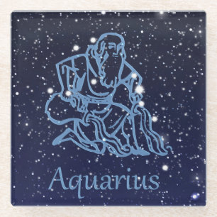 Dessous-de-verre En Verre Symbole Aquarius Constellation et Zodiaque avec ét