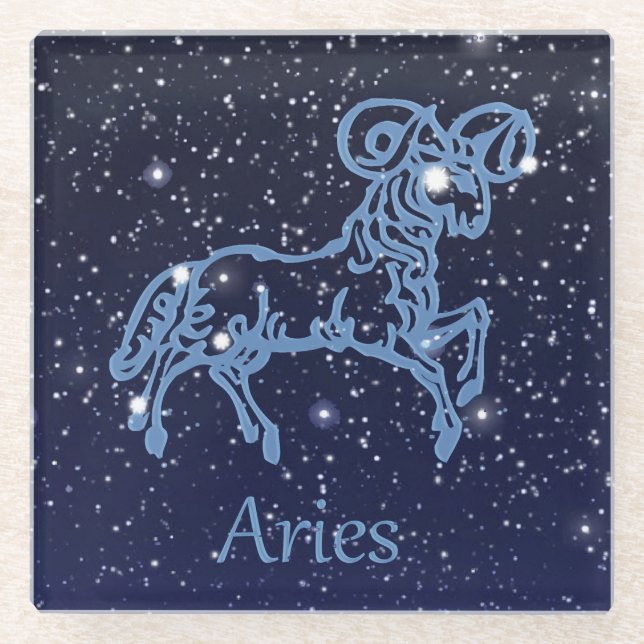 Dessous-de-verre En Verre Symbole Aries Constellation et Zodiac avec étoiles (Devant)