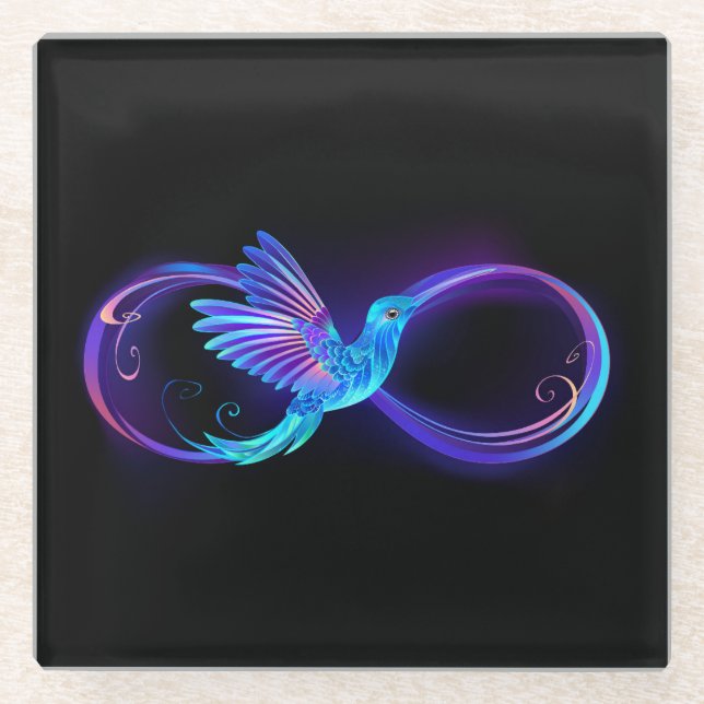 Dessous-de-verre En Verre Symbole de Neon Infinity par Glowing Hummingbird (Devant)