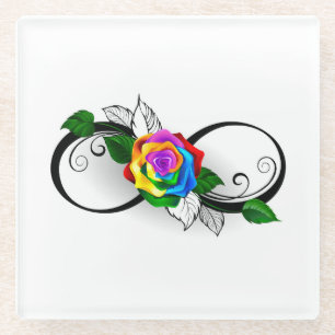 Dessous-de-verre En Verre Symbole d'infini avec rose arc-en-ciel