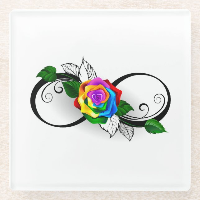 Dessous-de-verre En Verre Symbole d'infini avec rose arc-en-ciel (Devant)