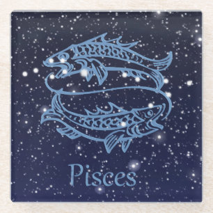 Dessous-de-verre En Verre Symbole Poissons Constellation et Zodiaque avec é