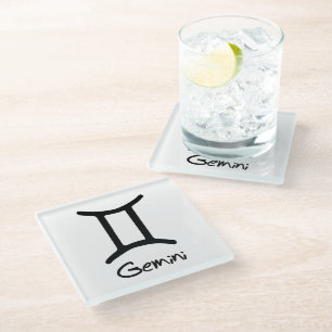Dessous-de-verre En Verre SYMBOLE Zodiaque Gemini sur Arrière - plan blanc
