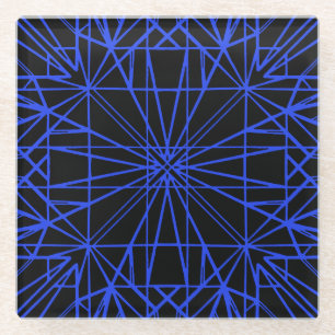 Dessous-de-verre En Verre Symétrie géométrique noire et bleue