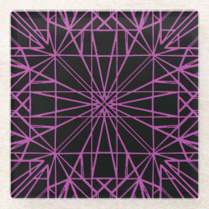 Dessous-de-verre En Verre Symétrie géométrique noire et violette/Magenta