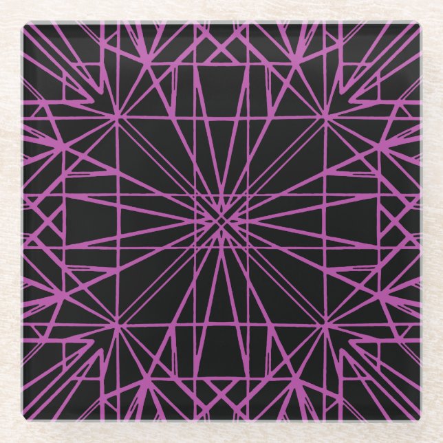 Dessous-de-verre En Verre Symétrie géométrique noire et violette/Magenta (Devant)