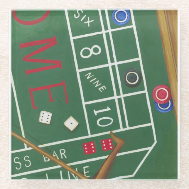 Dessous-de-verre En Verre Table Casino Craps avec chips et dés (Devant)