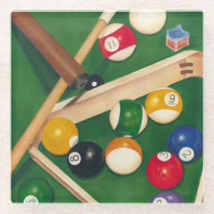 Dessous-de-verre En Verre Table de billard Lifelike avec boules et craie