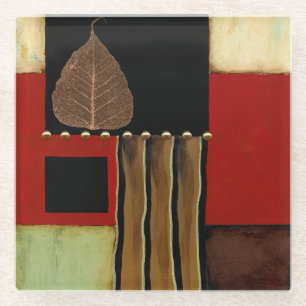 Dessous-de-verre En Verre Tableau à panneaux multicolores avec feuille Brown