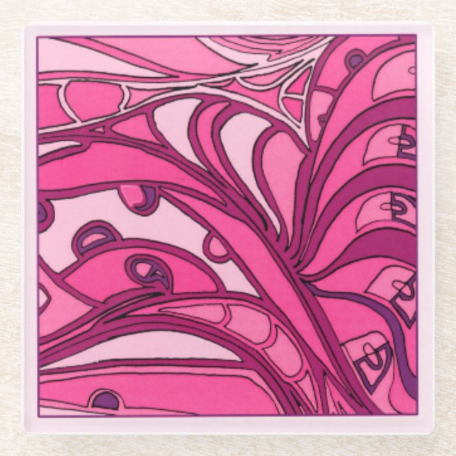 Dessous-de-verre En Verre Tableau Abstrait à panneau rose (Devant)