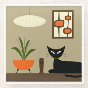Dessous-de-verre En Verre Tablette du milieu du siècle Chat avec pots