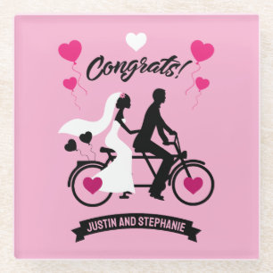 Dessous-de-verre En Verre Tandem De Cyclisme Romantique Mariage Et Fiançaill