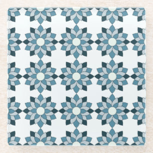 Dessous-de-verre En Verre Tapis de verre à motif floral Bloom Vert & Aqua