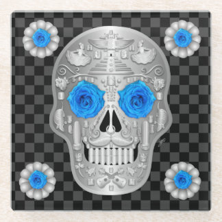 Dessous-de-verre En Verre Tapis de verre Chrome Calavera (Rose Bleue) pour b