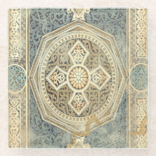 Dessous-de-verre En Verre Tapisserie ornementale avec design géométrique orn