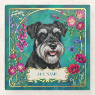 Dessous-de-verre En Verre Tapisserie personnalisée Schnauzer noir et argent