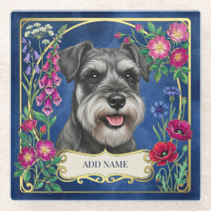 Dessous-de-verre En Verre Tapisserie personnalisée schnauzer sel et poivre b