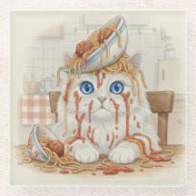Tapisserie Spaghetti Kitty, Blanc, Dessous de Verr
