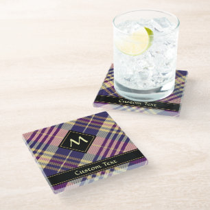 Dessous-de-verre En Verre Tartan mauve, or et bleu