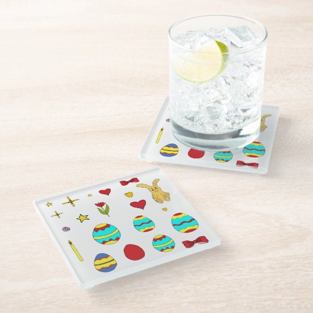Dessous-de-verre En Verre Tasse minimaliste mignonne Joyeuses Pâques  cartoo (Incliné)