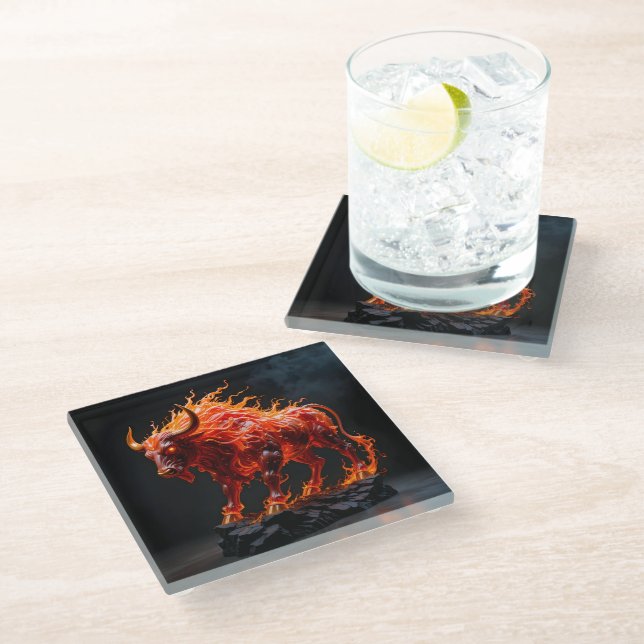 Dessous-de-verre En Verre Taureau de feu mythique (Incliné)