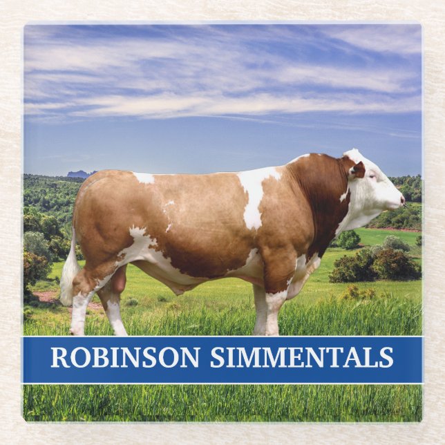 Dessous-de-verre En Verre Taureau Simmental dans le pâturage  (Devant)