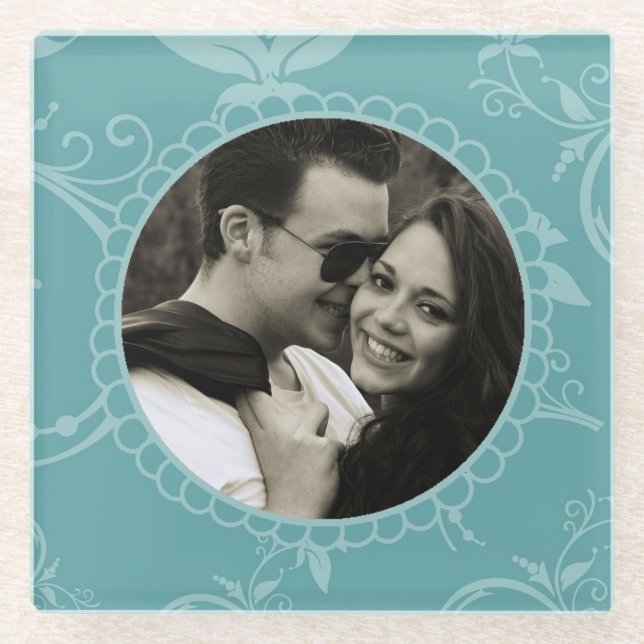 Dessous-de-verre En Verre Teal floral (Devant)