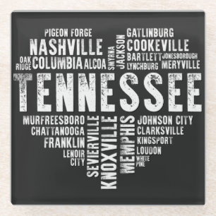 Dessous-de-verre En Verre Tennessee Heart Love Nashville Cookeville Alcoa