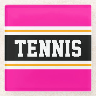 Dessous-de-verre En Verre TENNIS Fun Sporty Bright Rose Black Racing Stripes