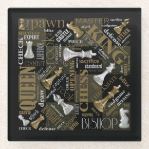 Dessous-de-verre En Verre Termes et pièces d'échecs Argent et Or ID784