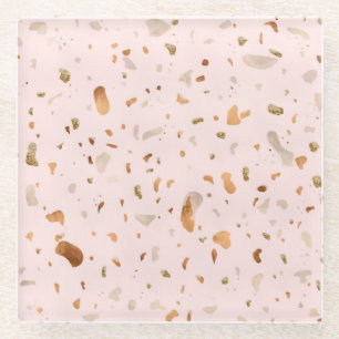 Dessous-de-verre En Verre Terrazzo Rose Blush Avec Spots De Cuivre Or