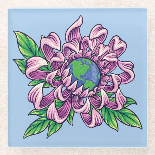 Dessous-de-verre En Verre Terre en fleurs (Devant)