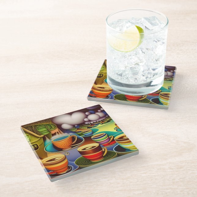 Dessous-de-verre En Verre Terre lunaire des tasses de café (Incliné)