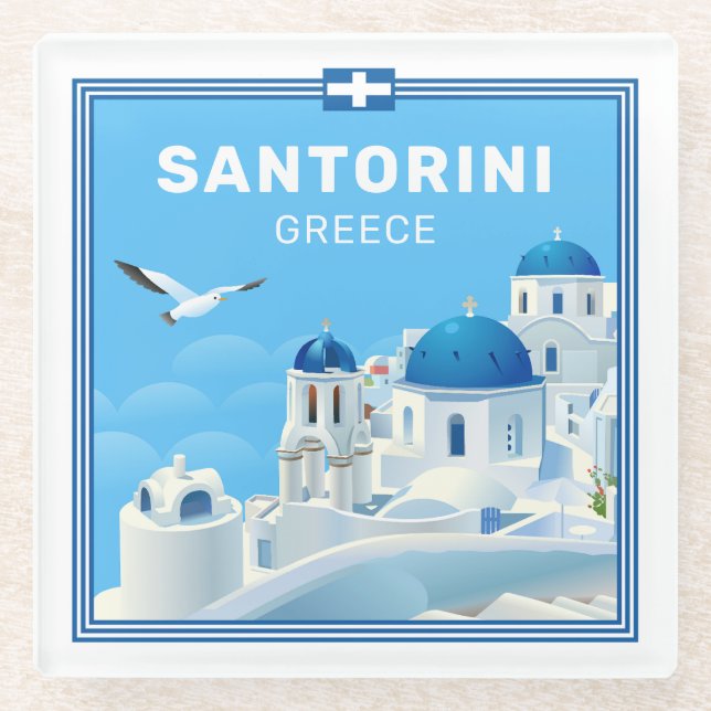 Dessous-de-verre En Verre Texte personnalisé Santorin Grèce (Devant)