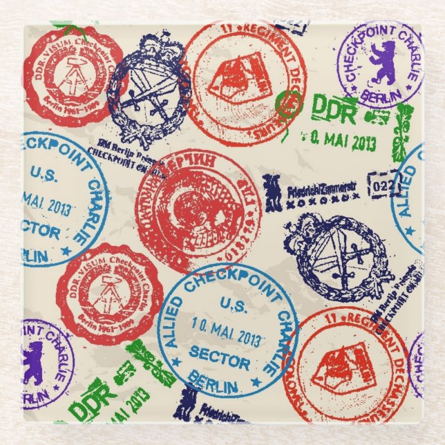 Dessous-de-verre En Verre Texture avec de vrais timbres (Devant)