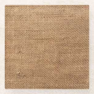 Dessous-de-verre En Verre Texture Brown du sac de tissu Burlap