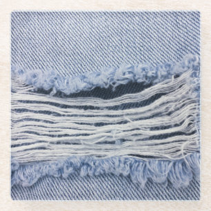 Dessous-de-verre En Verre Texture de jean bleu clair torn