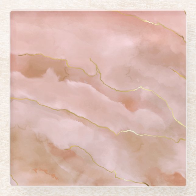 Dessous-de-verre En Verre Texture de marbre liquide rose or (Devant)