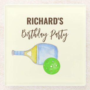 Dessous-de-verre En Verre Thème aquarelle Pickleball Fête d'anniversaire lég