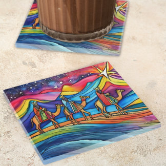 Dessous-de-verre En Verre Three Wise Men Colorful Christmas Holiday 