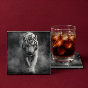 Dessous-de-verre En Verre Tigre blanc marchant à travers la fumée