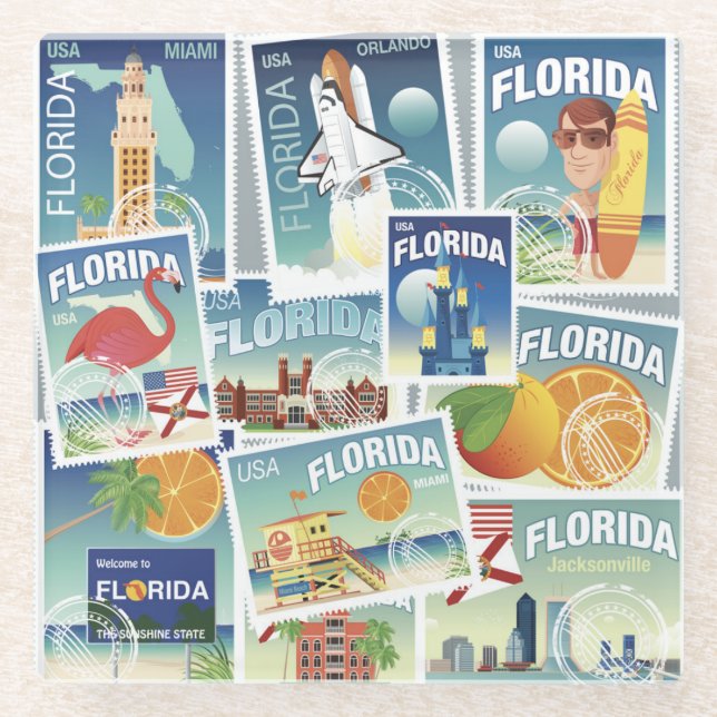 Dessous-de-verre En Verre Timbres de la Floride (Devant)