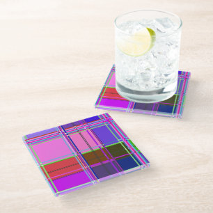 Dessous-de-verre En Verre Tissu à carreaux rose motif Madras