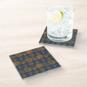 Dessous-de-verre En Verre Tissu Tribal des Caraïbes audacieux : bleu marine,