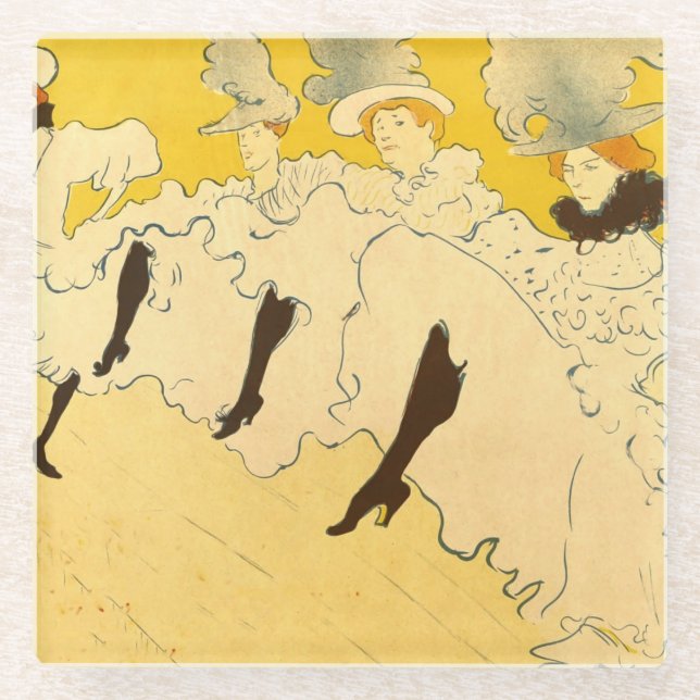 Dessous-de-verre En Verre Tolouse-Lautrec Dancing Girls Yellow Poster Art (Devant)