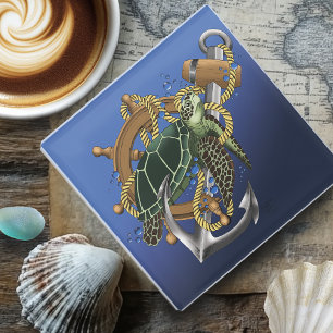 Dessous-de-verre En Verre Tortue de mer bleu vert