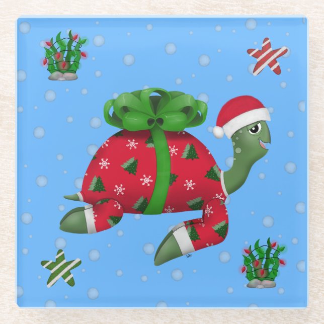 Dessous-de-verre En Verre Tortue de Noël (Devant)