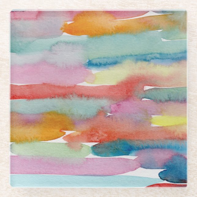 Dessous-de-verre En Verre Touches de brosse Abstrait d'aquarelle vives (Devant)