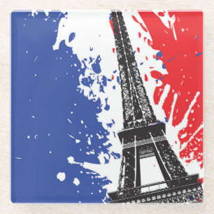 Dessous-de-verre En Verre Tour Eiffel   drapeau grunge de Paris, France  